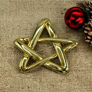 Monet Star Brooch Vintage Celestial Gold Tone Large Christmas Holiday Pin